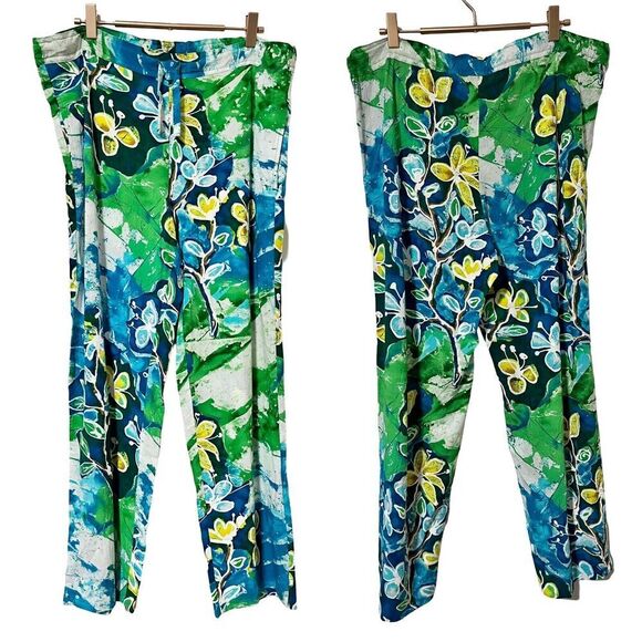 Jams World Butterfly Colorful Pants Size XS Blue Hawaiian Crackle Print Tropical - Picture 1 of 8